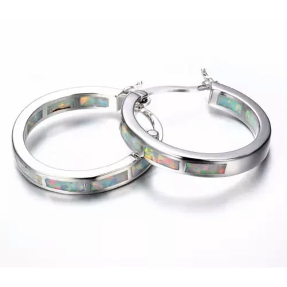 EOEMY Elegant Opal Jewelry 925 Silver Women Hoop Dangle Drop Earrings Weedding Gift-#1