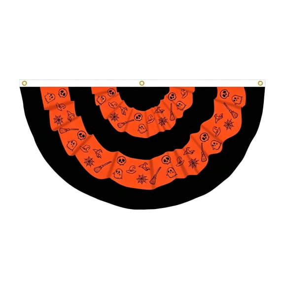 VKLU Halloween Outdoor Banner, Orange Pleated Fan Flag for Porch Railing, 35.4 x 17.7 in, 1-Pack