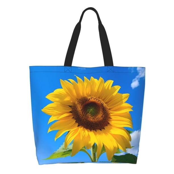 Easygdp Blue Sky Sunflower Bolsas Tote para Mujer, Bolsos de Hombro para Viaje, Bolsos de Mano de Gran Capacidad para Compras y Trabajo