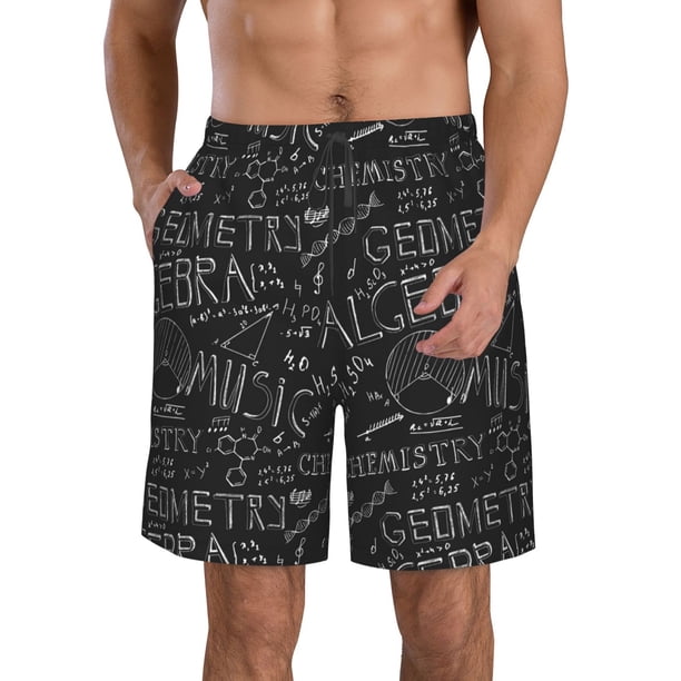 Balery Black Scientific Traje de Baño Estilo Hawaiano para Hombre, Shorts de Secado Rápido con Bolsillos-Small