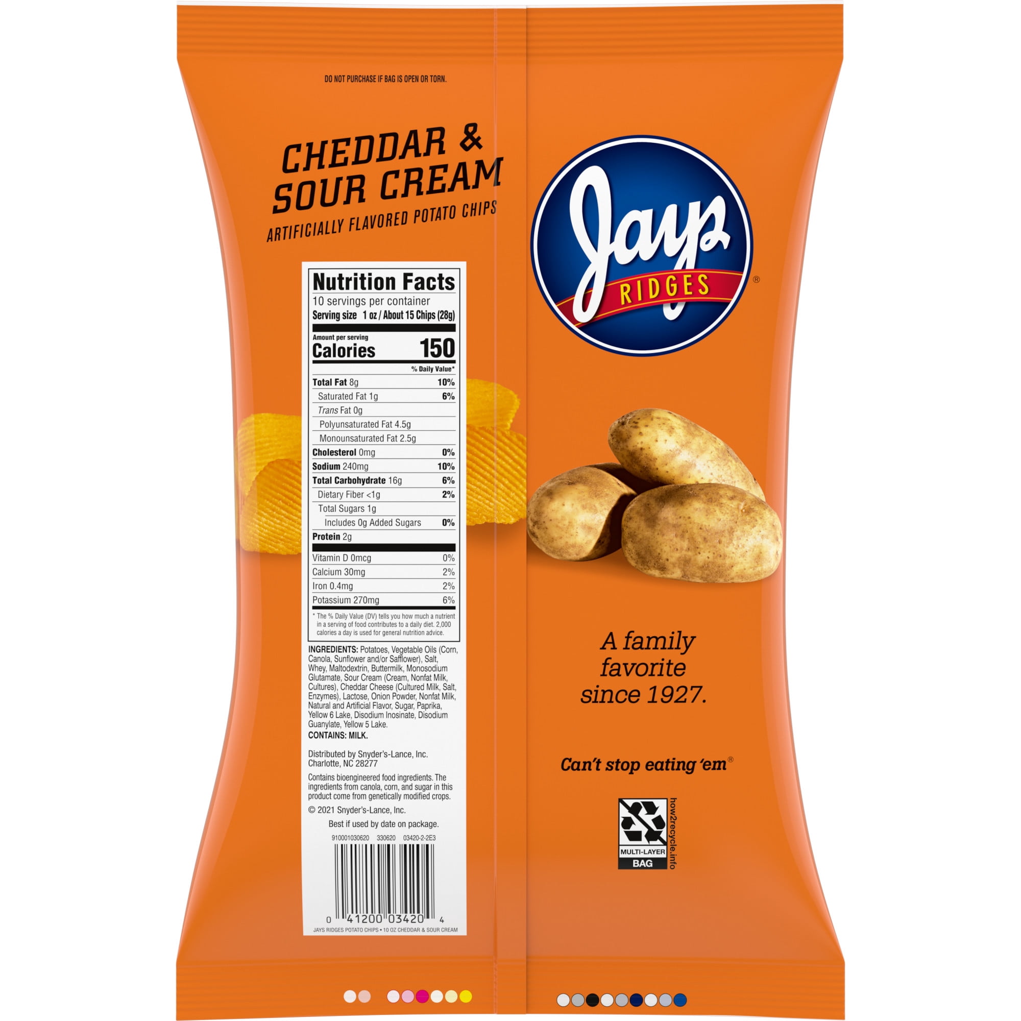 (2 pack) Jays Ridges Potato Chips, Cheddar and Sour Cream, 10 oz Bag