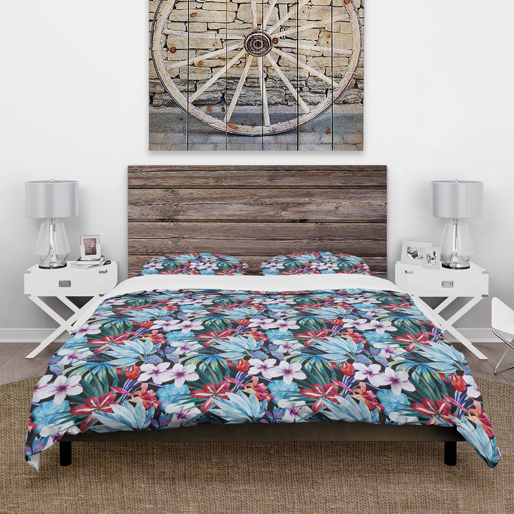 Designart 'Blossoming Lilies and Hibiscus' Floral Duvet Cover Set