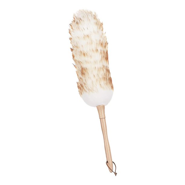 Plumero verde vivo con mango de madera maciza, correa de cuero para colgar, de 24,4 pulgadas de largo, plumero natural compatible con limpieza de ventiladores de techo, w Afortunado Sencillez