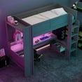 thumbnail image 3 of Wood Twin Size Gaming Loft Bed with Desk, Multi-storage Shelves, LED and Charging Station, Dark Gray, 3 of 9