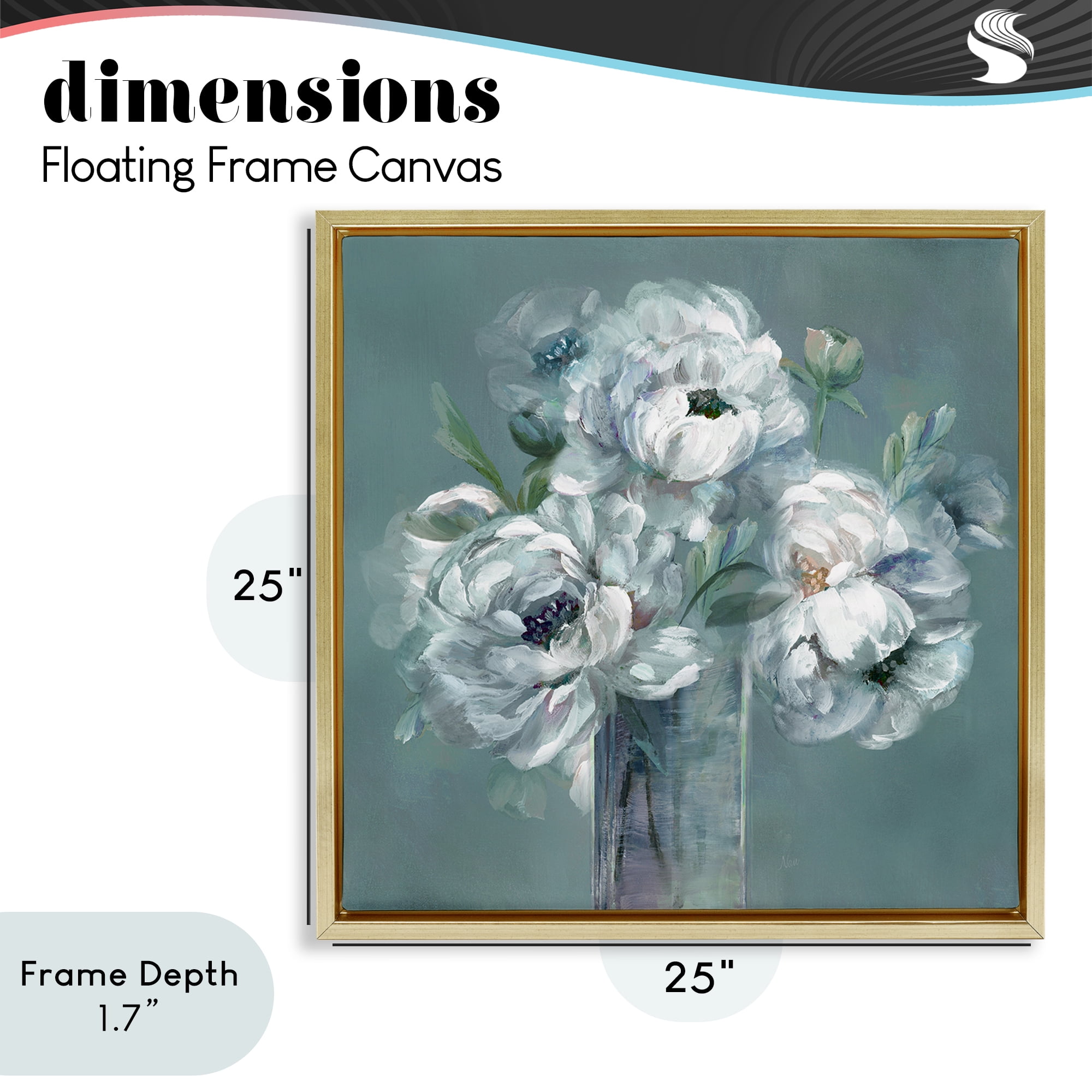 Stupell Industries White Peony Impression in Vase Gold Framed Floater Canvas Wall Art, design by Nan