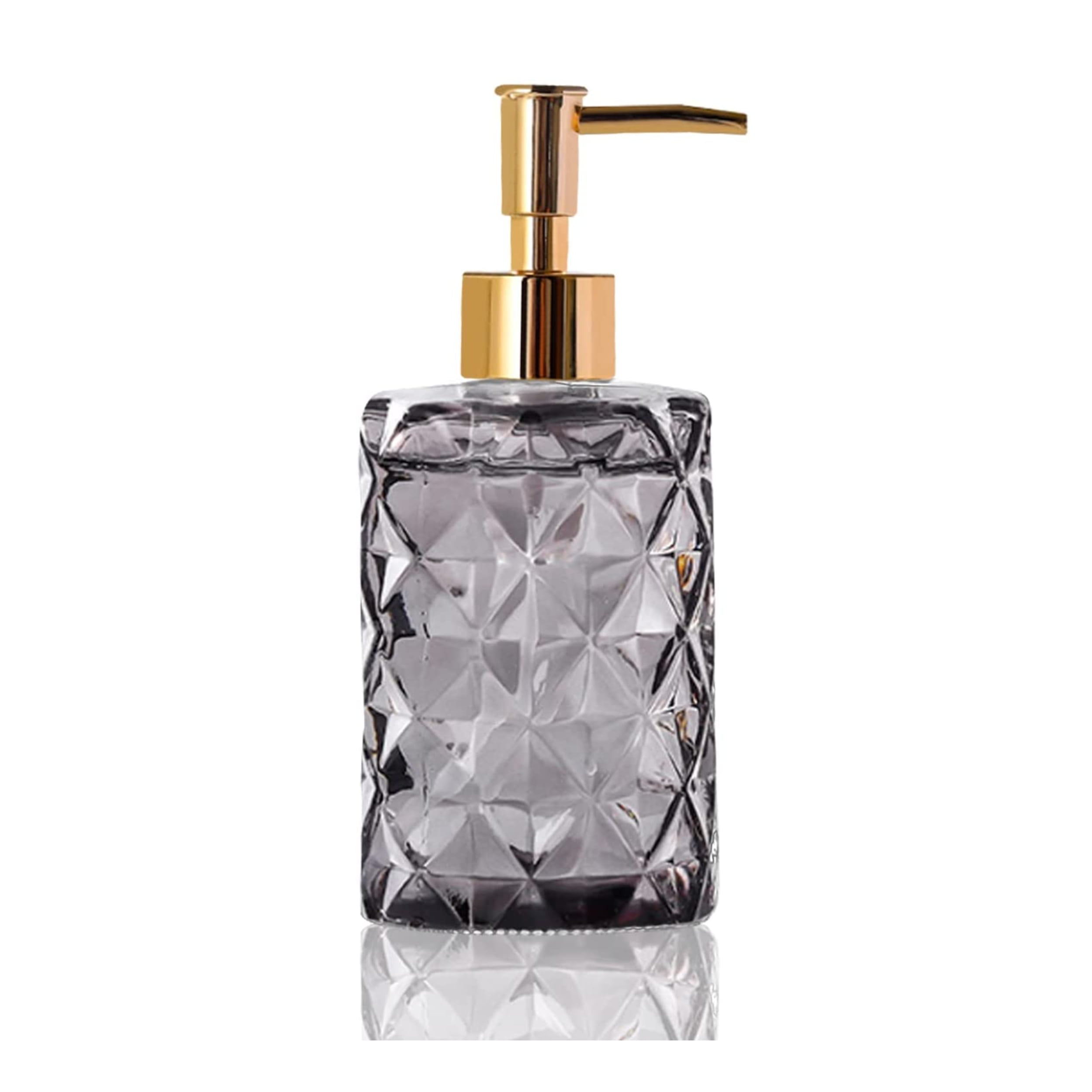 NIERBO Glass Soap Dispenser, Crystal Refillable Wash Hand Liquid Clear Glass Bottle with Pump for Essential Oils, Lotions, Liquid Soaps, Dish Detergent (12 OZ Gray)