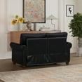 thumbnail image 3 of PU Leather 2 Seater Soft Chair with Nailhead Trim, Classic Couch with Brown Wooden Legs and Thick Cushion, Black Faux Leather Loveseat Sofa for Living Room, Office, Apartment, 3 of 7