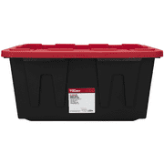 (Pack of 4) Hyper Tough 27 Gallon Large Storage Bin with Snap Lid, Black and Red, Heavy Duty Plastic Storage Container