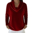 thumbnail image 7 of Hearthz Women's Gold Velvet Tops Sparkly Cowl Neck Long Sleeve Shirts Spring Dressy Casual Blouses Tee For Women Red M, 7 of 7