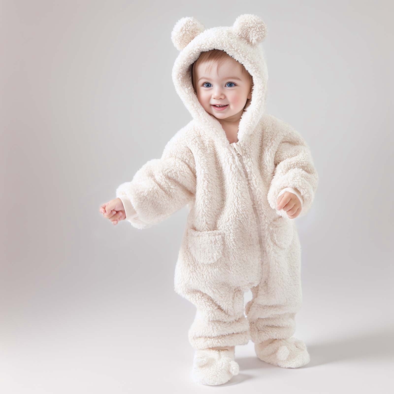ibiyuan Newborn Snowsuit,Baby Girls Long Sleeve Hooded Jumpsuit Romper Outfits Winter Warm Clothes,White,18-24 Months