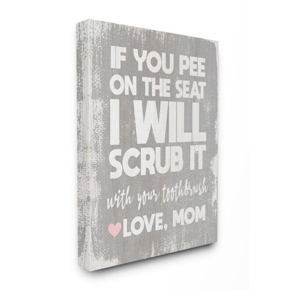 Stupell Industries Pee On Seat Funny Word Bathroom Wood Textured Grey Design Canvas Wall Art by Daphne Polselli