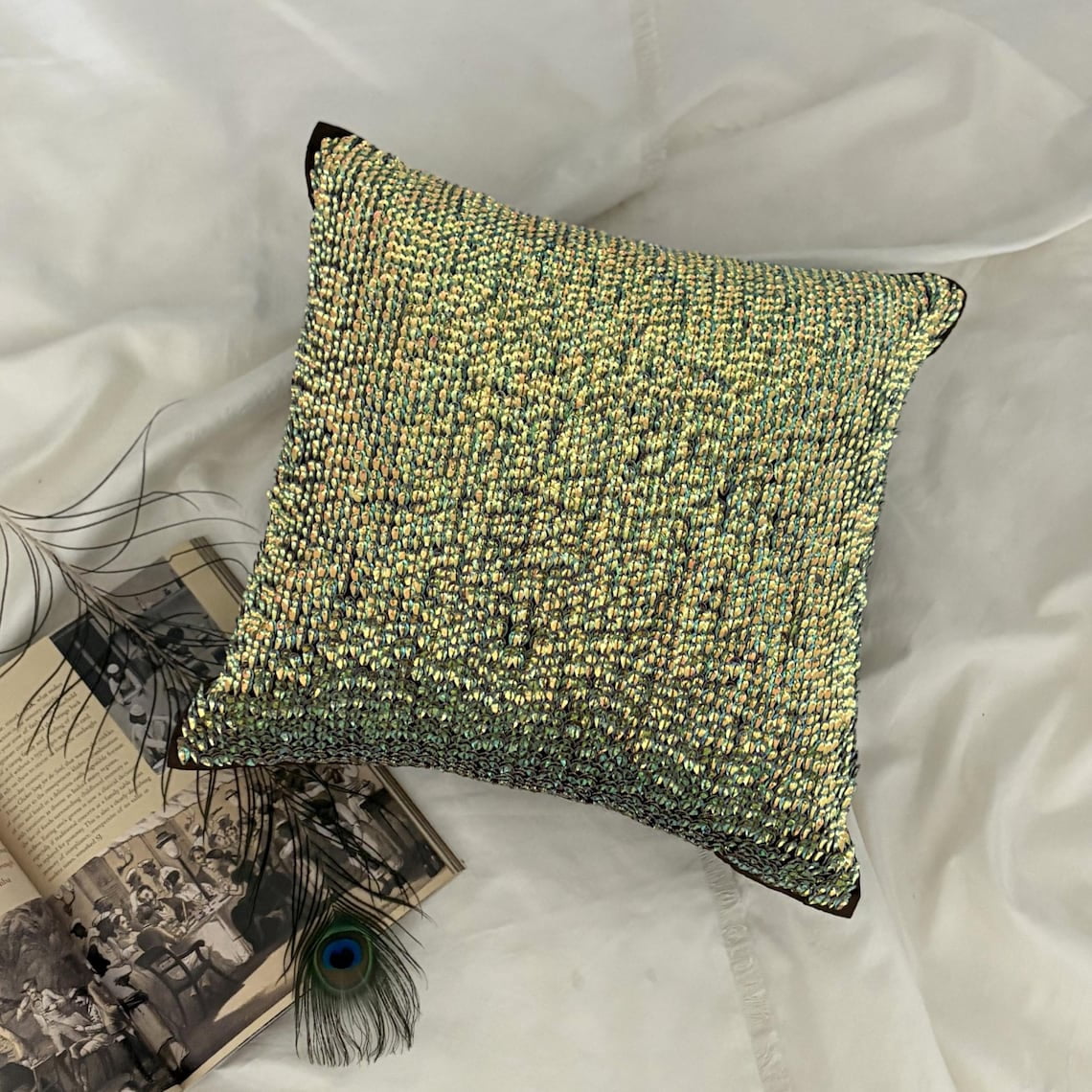 Throw Pillow Covers, Brown Decorative Throw Pillow Covers 16x16 inch (40x40 cm), Silk Pillow Covers, Abstract, Bling, Textured, Sequins Embellished, Modern Pillowcase&nbsp; - Supernova