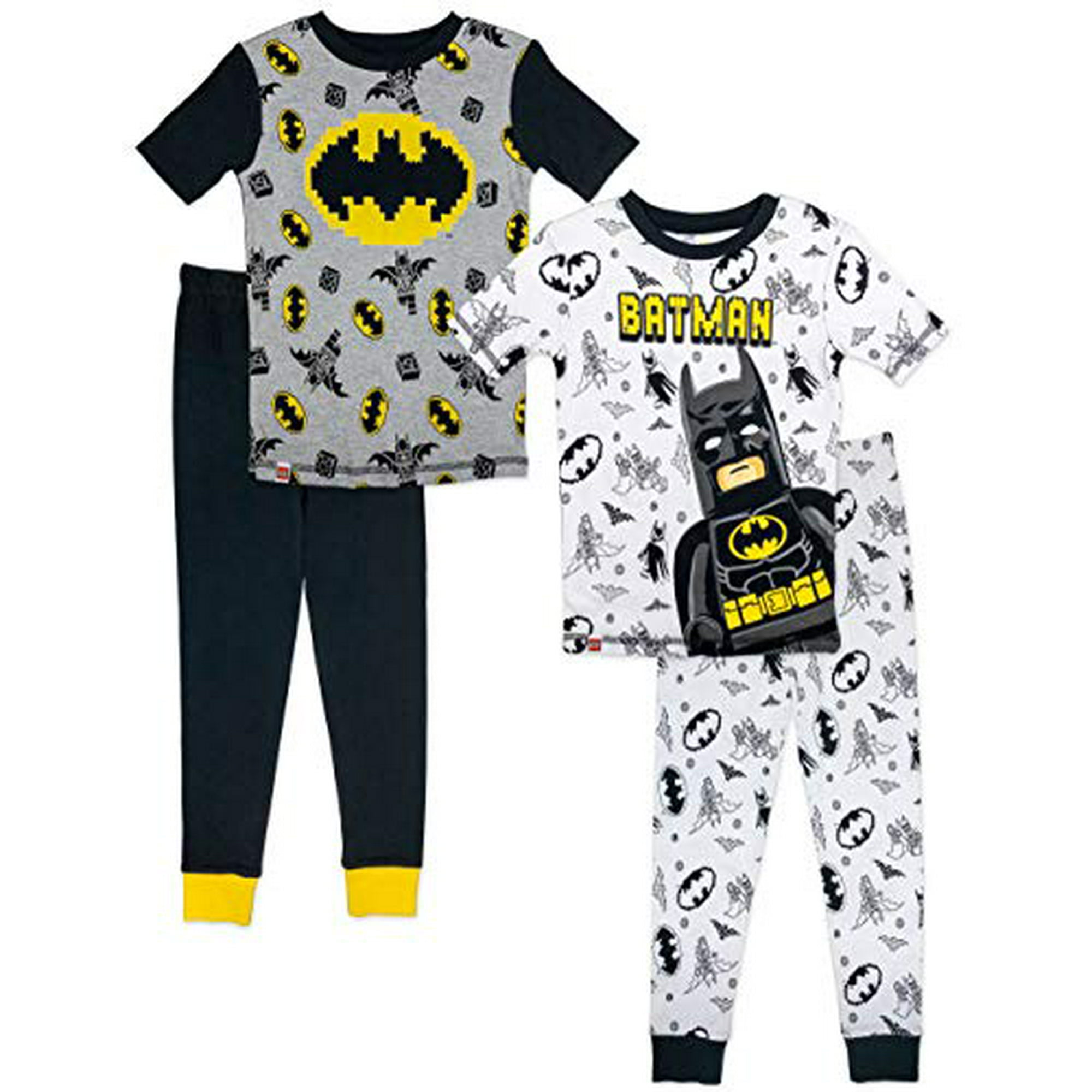 LEGO Batman Movie Boy s Pajama Set 4 Piece PJ Set 100 Cotton Size 4 to 10 4 Black White Walmart