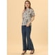 thumbnail image 2 of Blusas de mujer con volantes de manga corta floral con cuello simulado y volantes Gris XS, 2 of 5