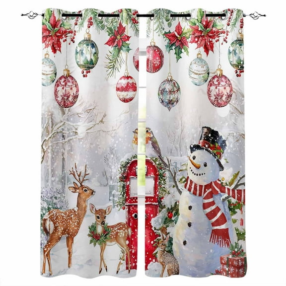 Hokiten Christmas Blackout Curtains | Light Blocking Print Window Curtains, Snowman Elk Snowflake Xmas Balls Thermal Insulated Window Drapes for Living Room Kitchen Cafe (2 Panels, 104"W x 63"L)