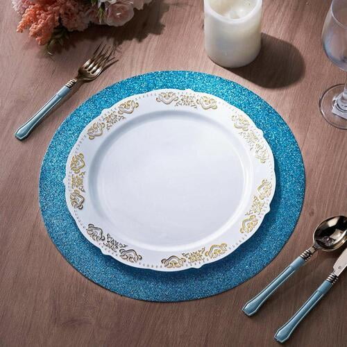 6 Pack Glitter Placemat Non Slip Table Placemats Round Faux Leather With Turquoise Com 6 Pack Glitter Placemat Non Slip Table, Silver Glitter Placemats Round