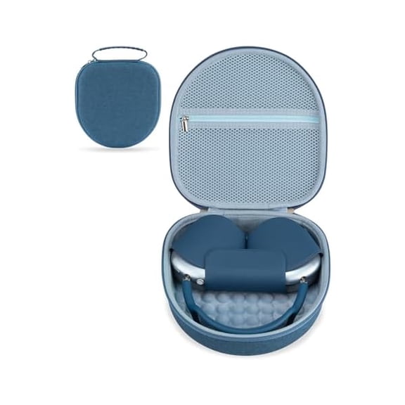 Eryueer Case compatible with Apple Airpods Max Headphones, Travel Portable Headphone Hard Case Cover Bag, Mesh Pouch with Zipper compatible with Charger and Accessories (Blue)