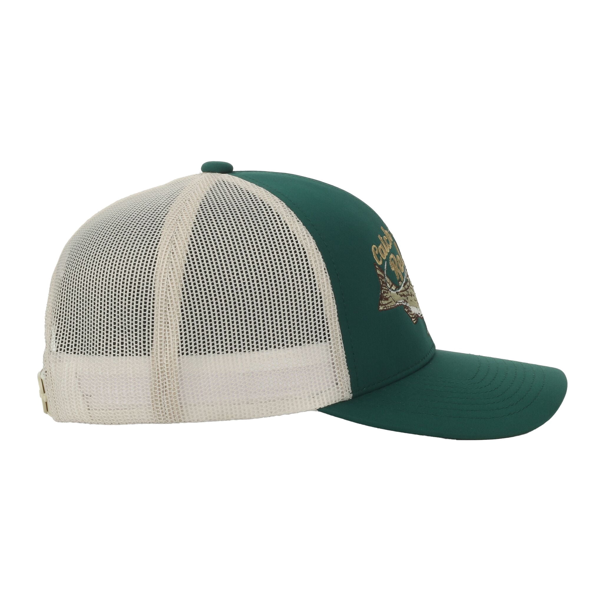 Green/Putty Trout 5-Panel Fishing Cap – Structured, Embroidered, Snapback, One Size