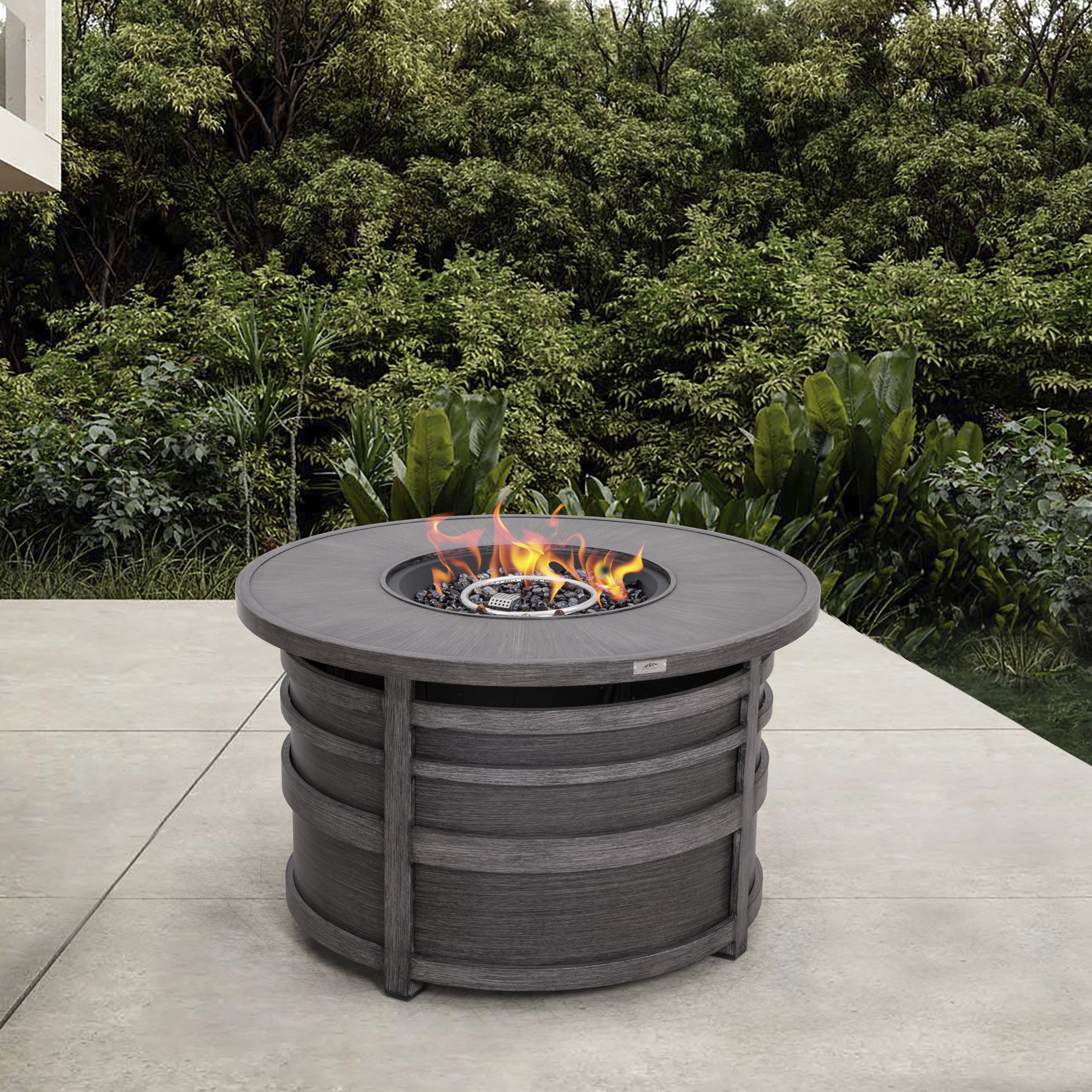 Nuu Garden Patio Aluminum Rattan Fire Pit Table, Round Fire Table, Brown