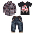 thumbnail image 2 of Conjunto genérico de ropa para bebé niño: camiseta, camisa a cuadros y pantalones vaqueros (conjunto de 3 piezas)., 2 of 9