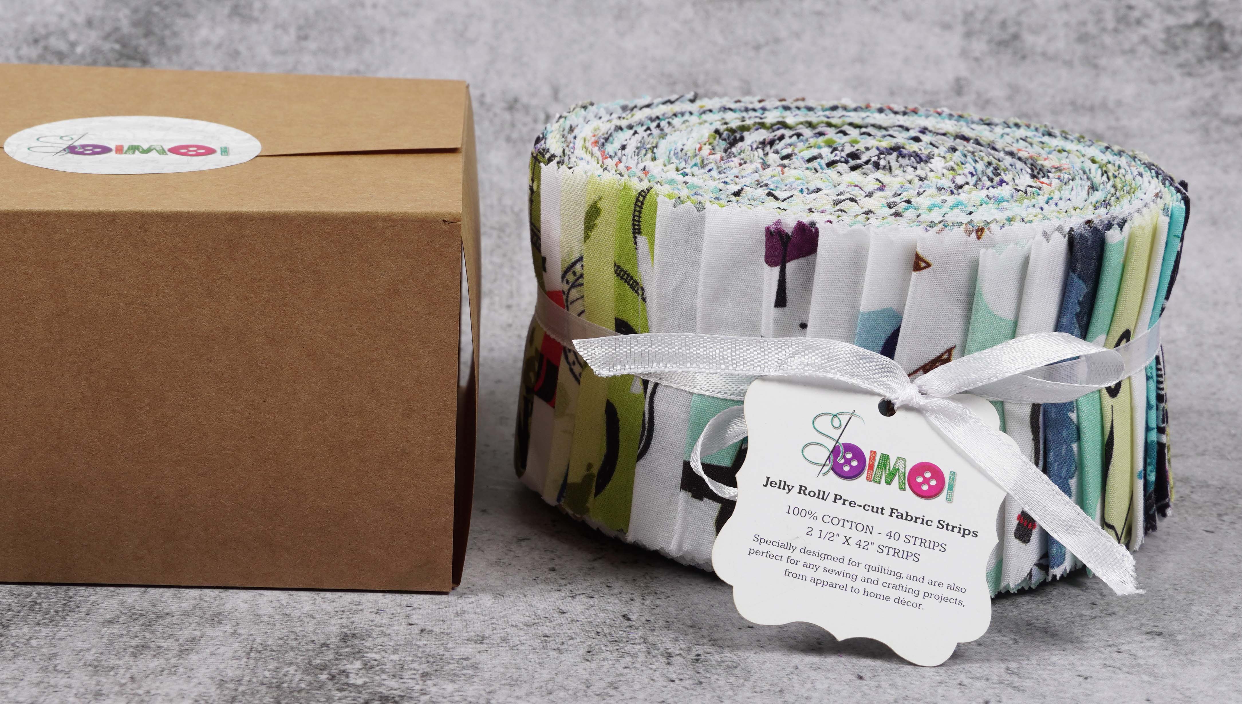 Soimoi 40Pcs Travel Print Cotton Precut Fabrics For Quilting Craft Strips 2.5 inches Jelly Roll - Medium Blue
