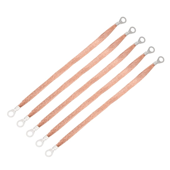 Uxcell 5Pcs Braided Ground Strap 12" x 0.4" Copper Universal Automotive Flat Ground Strap Connectors