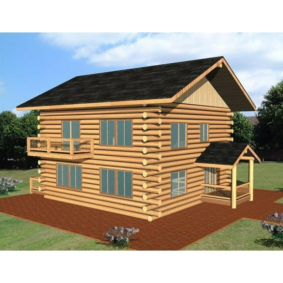 001-1075: Log Cabin 2 Bed, 2 Bath Luxury Home Plan, 1565 Sq Ft: Full Blueprints with License to Build by Home Plan Marketplace - Lesuto