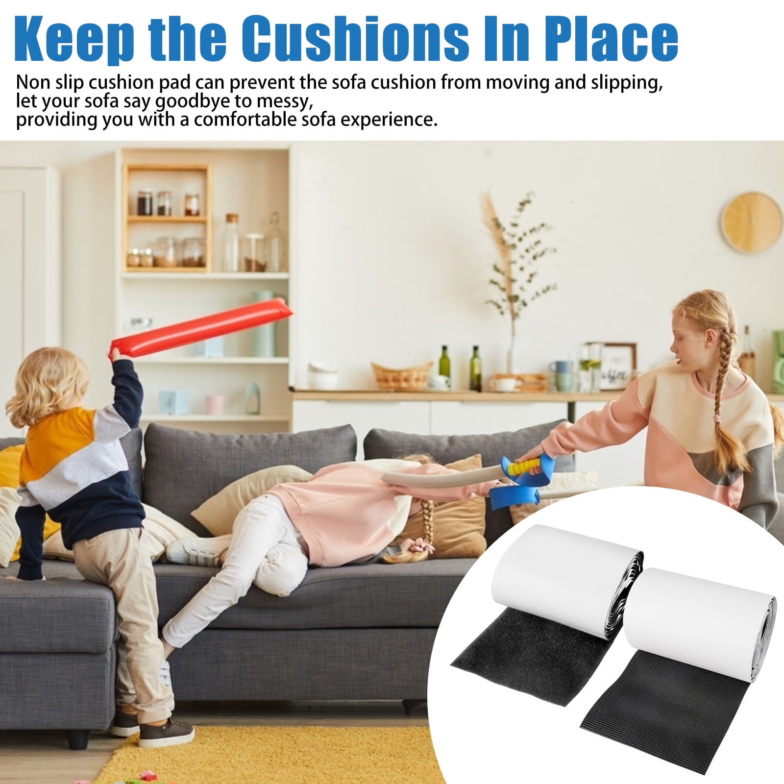 4PCS, Black Non Slip Cushion Pad - 10 x 15 CM Hook Loop Tape for Reduce Couch Cushions Sliding