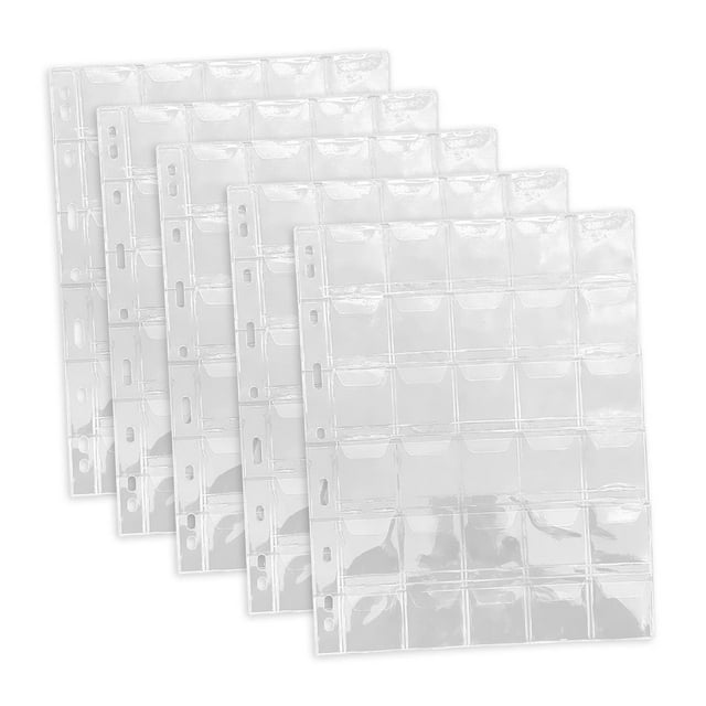 Páginas de divisas Protector, transparente, sábanas de carpeta Insertos de bolsillo, soporte de mangas de recolección de colección de colección ligera Paginas de monedas de 30 cuadrículas
