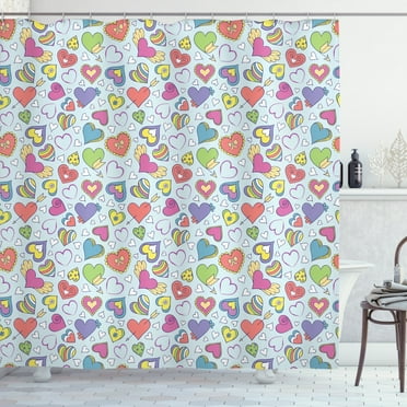 Ambesonne Valentines Shower Curtain, Colorful Hearts Sticks, 69"Wx84"L, Multicolor