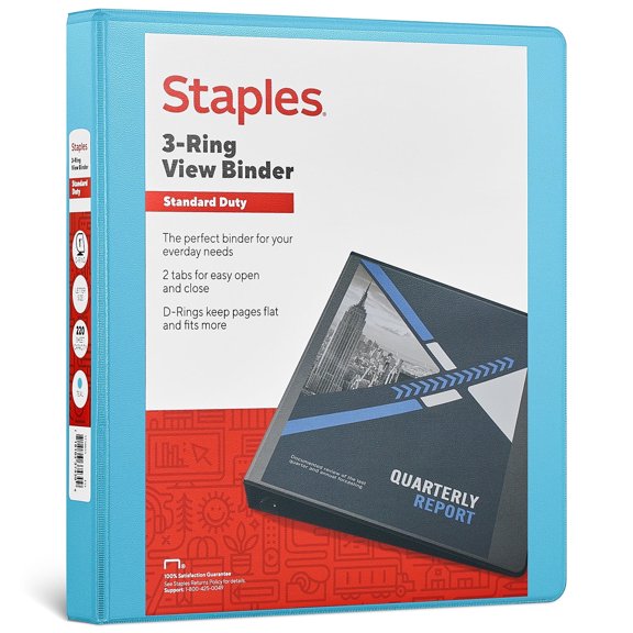 Staples Standard 1 3-Ring View Binder Teal 58655