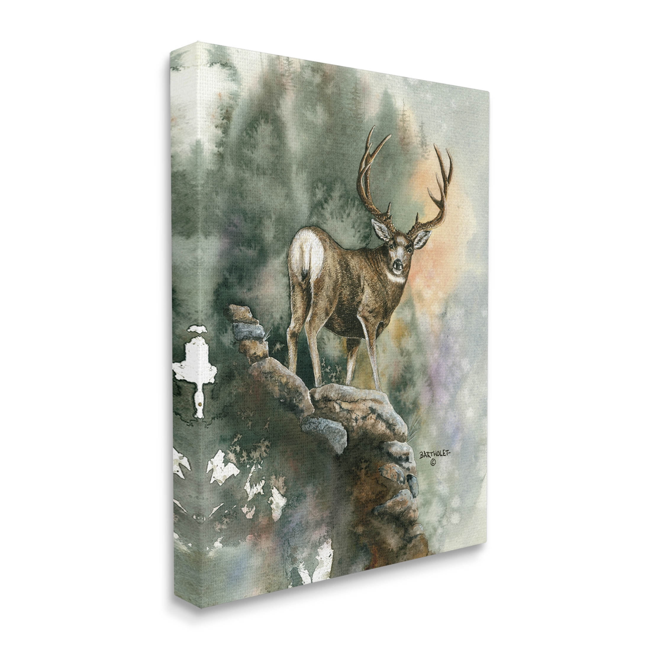 Deer Rocky Woodland Cliff Animals & Insects Graphic Art Gallery Wrapped Canvas Print Wall Art