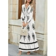 thumbnail image 4 of Women's 2025 Fall Wedding Guest Dresses Boho Floral Long Sleeve V Neck Flowy Elegant Maxi Dress Beach Clothes,White, 4 of 6