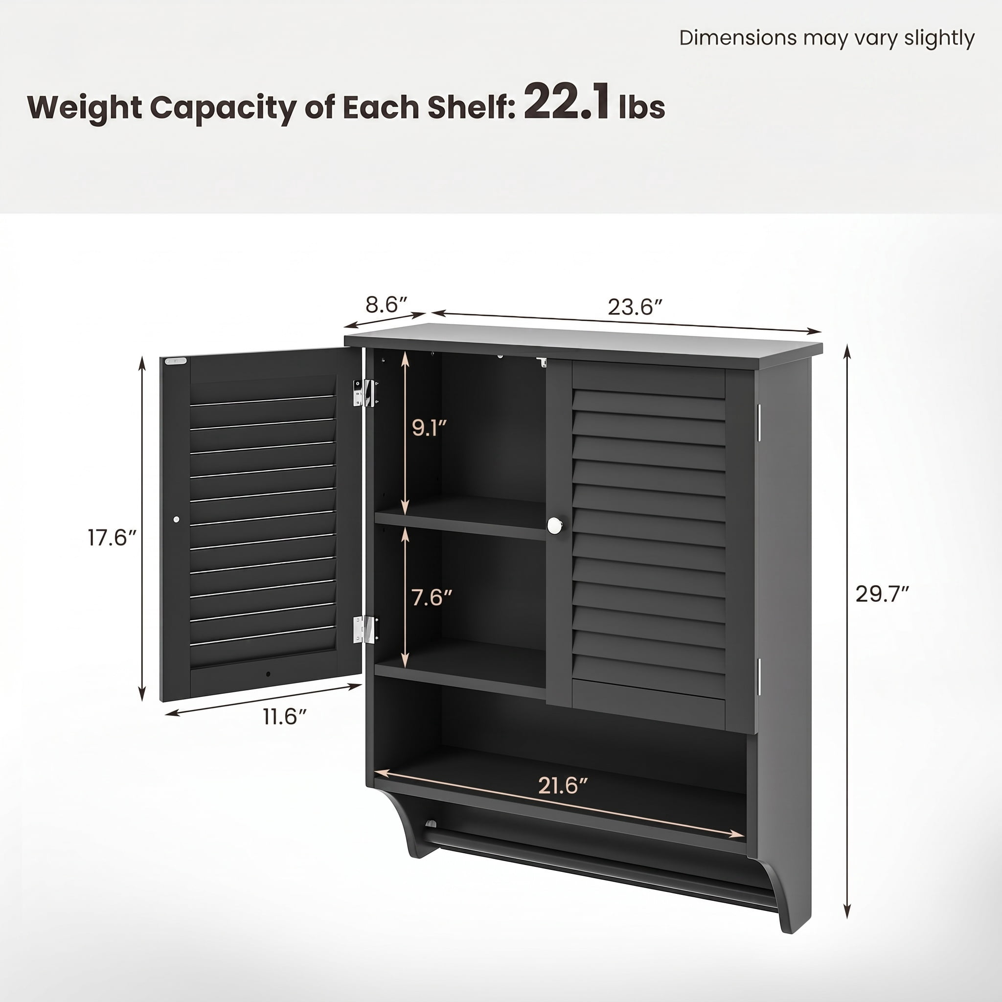 Kadyn Bathroom Cabinet Wall Mounted, Hanging Cabinet, Wall Cabinet,2-Doors Bathroom Wall-Mounted Medicine Cabinet with Towel Bar-Black