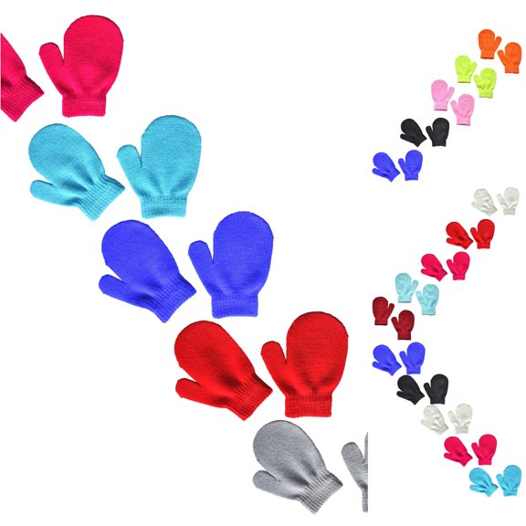 SUXIAN Mittens for Toddlers 5 Pairs Solid Color Knit Warm Winter Gloves for Boys and Girls Baby Care Kids Gloves J One Size
