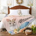 thumbnail image 3 of Throw Blanket Fleece Throw Blanket 40x50in, Farm Bunny Retro Easter Egg Soft Lightweight Bed Blankets Ombre Floral Leaves on Pink Fuzzy Couch Blankets for All Season, 3 of 9