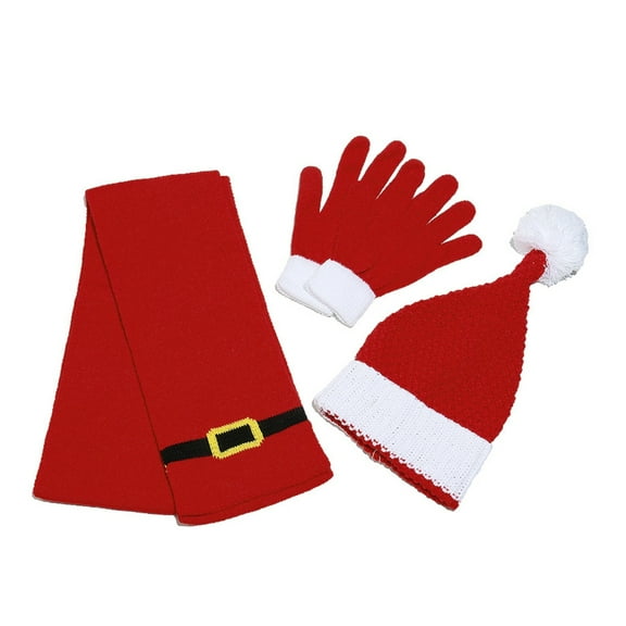 Santa Thickened Scarf Hat and Gloves Santa Costume Supply Knitted Neck Warmer Scarf Photo Props Holiday Hat