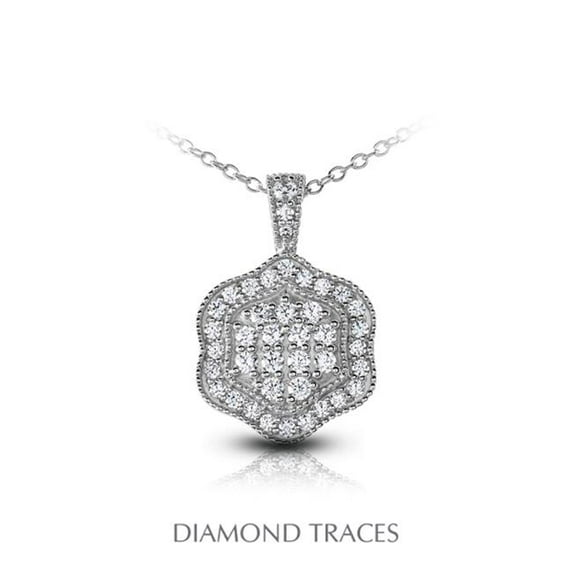 Diamond Traces UD-OS3003-6739 0.68 Carat Total Natural Diamonds 14K White Gold Pave Setting Flower Shape with Milgrain Fashion Pendant