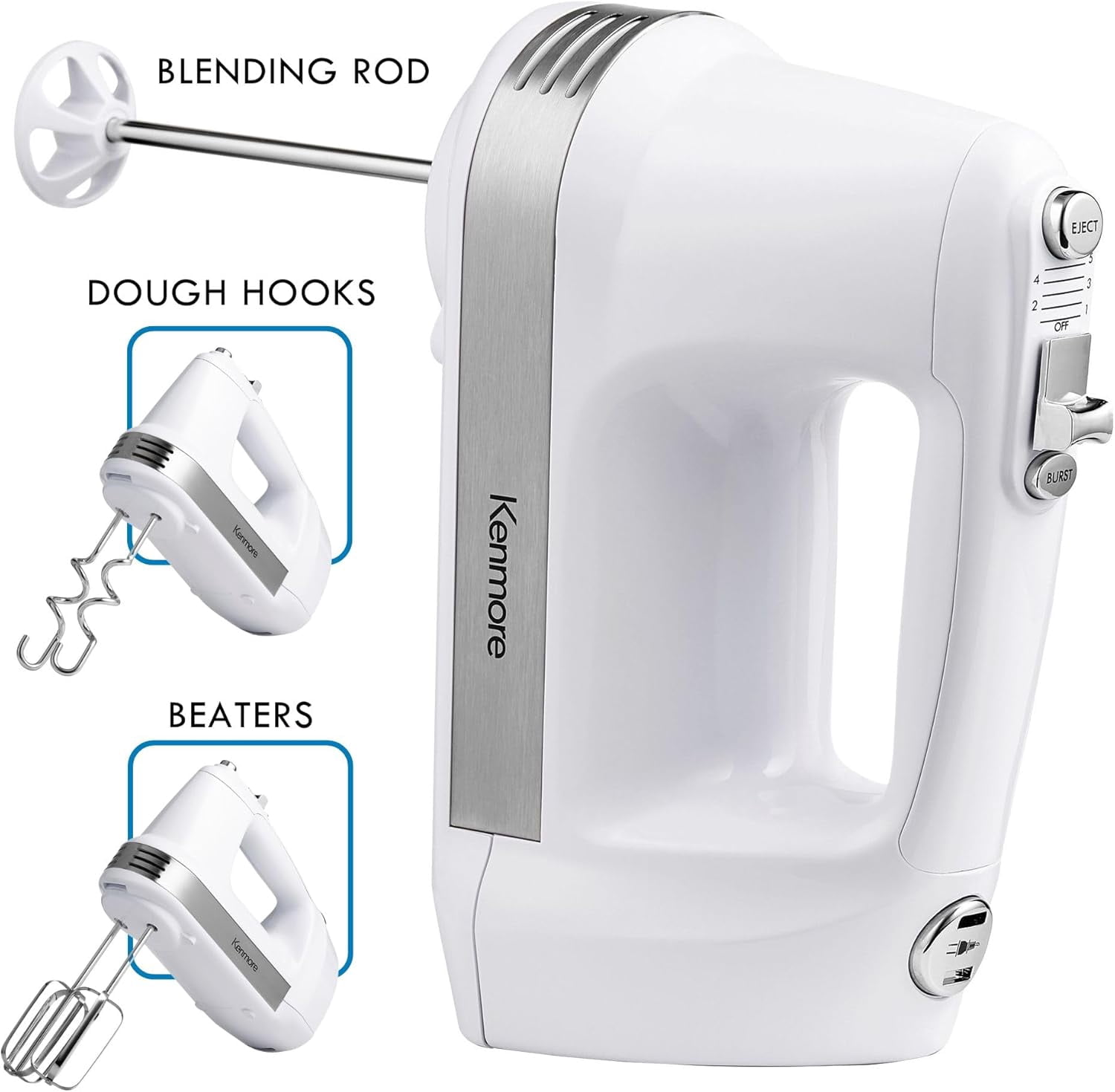 89109 5-Speed Hand Mixer in White with Burst Control and Cord Retraction