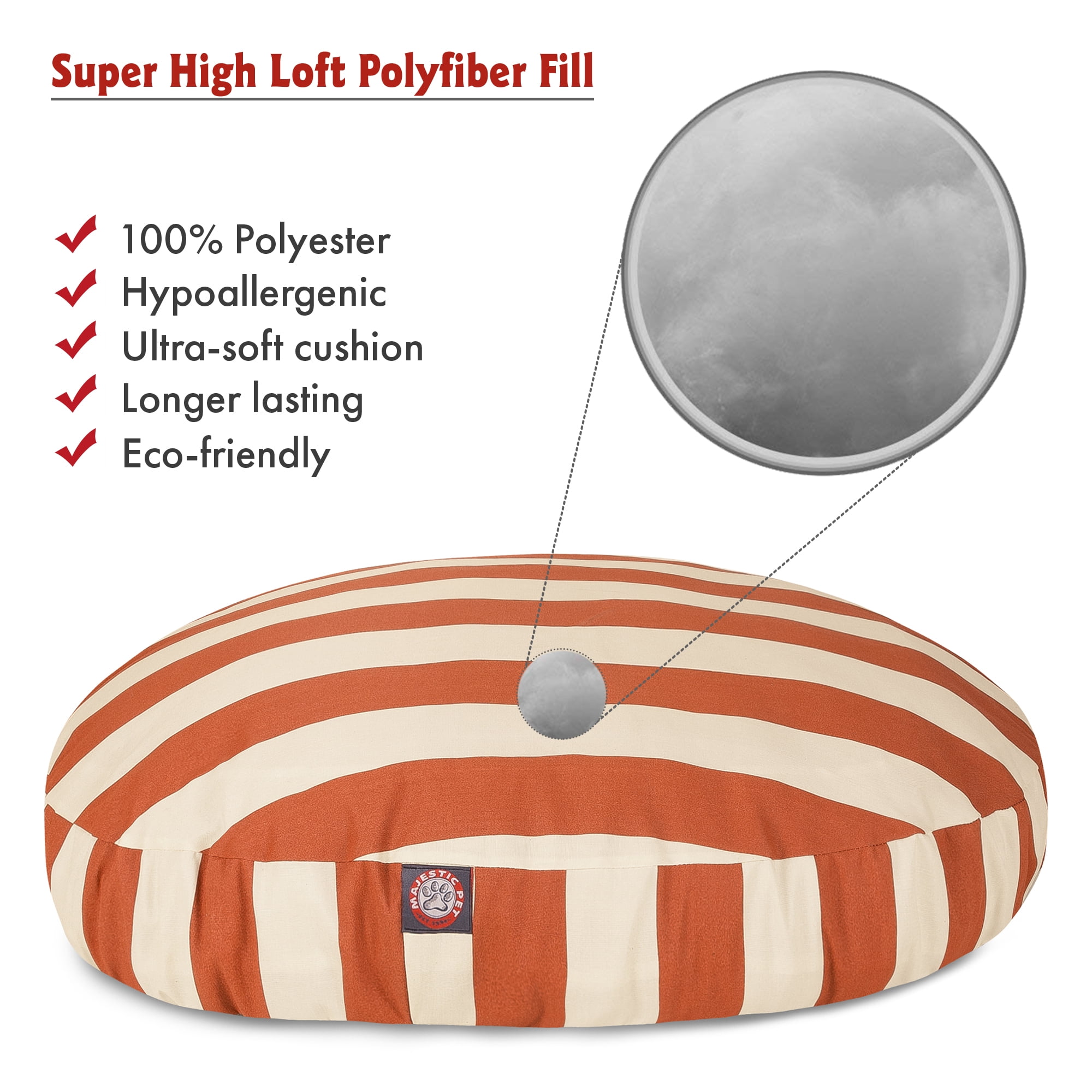 Majestic Pet Vertical Stripe Round Dog Bed Treated Polyester Removable Cover Burnt Orange Large 42 x 42 x 5