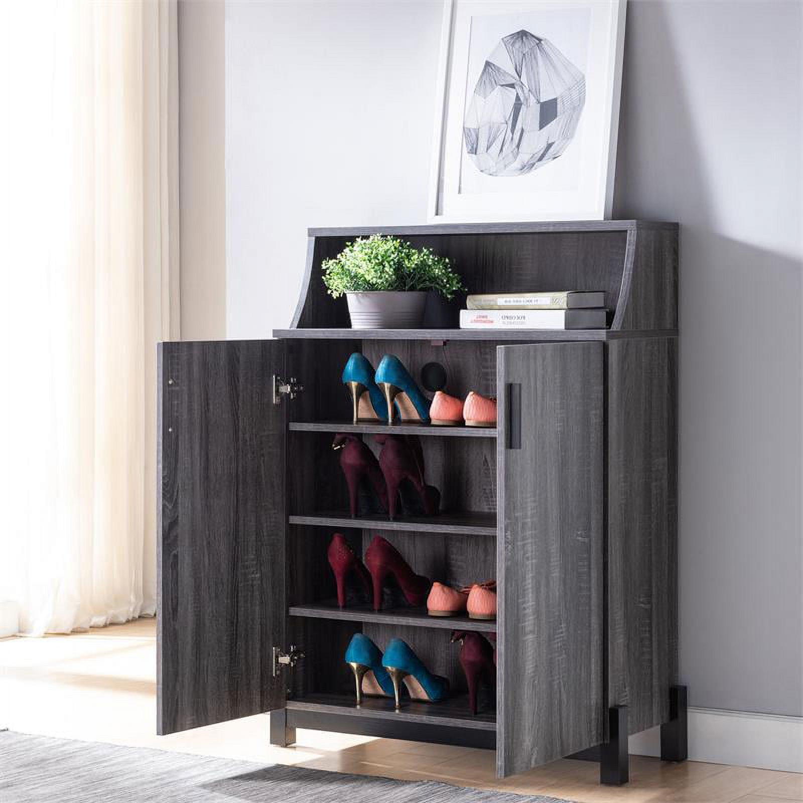 Bowery Hill Contemporary Wood 5-Shelf Shoe Cabinet in Distressed
