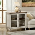 thumbnail image 6 of Farmhouse TV Stand for TVs Up to 43 inch, Glass and Wooden Universal TV Stand with Large Storage Cabinets, Entertainment Center, TV Console Table for Living Room, Bedroom, Rustic White, 6 of 7