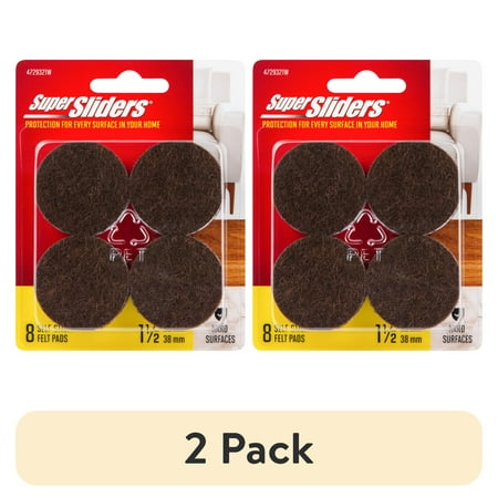 (2 pack) Super Sliders. 1 1/2 inch Round Self Stick Felt Furniture Pads for Hardwood Brown, 8 Pack