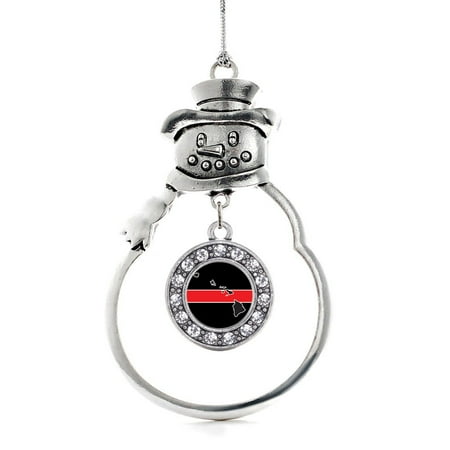 - Hawaii Thin Red Line Circle Snowman Holiday Ornament