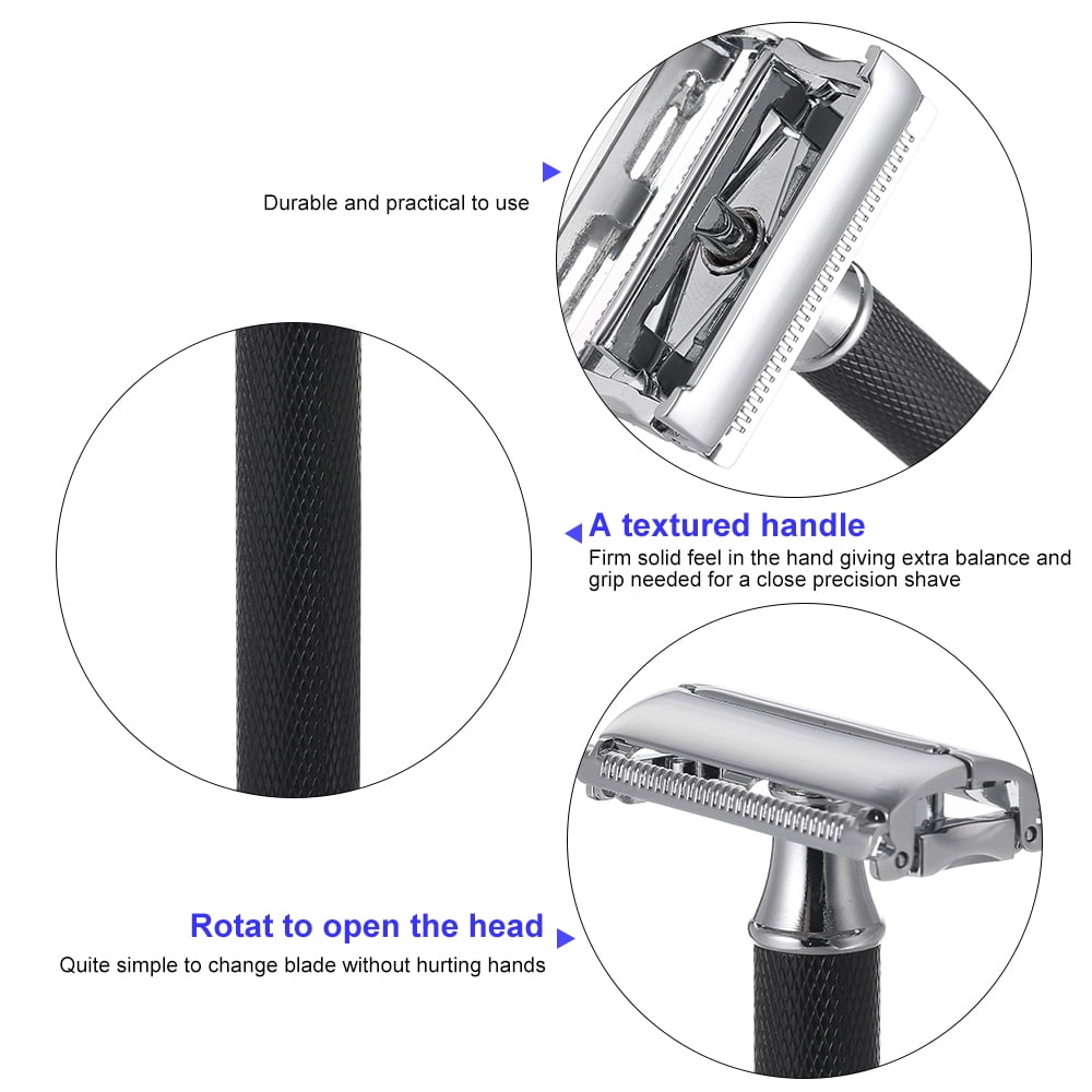 Carevas Double Edge Safety Razor Butterfly Open Mens Shaving Razor Manual Shaver for Men Face Cleaning
