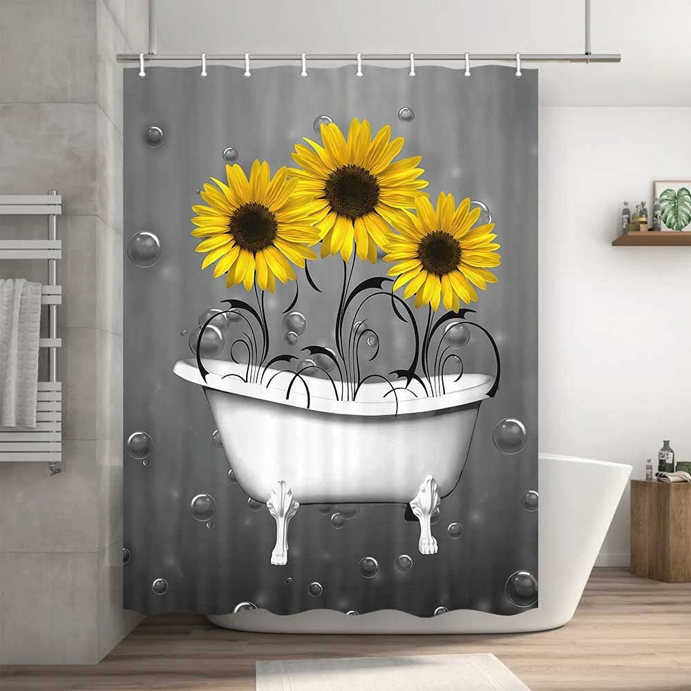 RV Shower Curtain Camper Trailer Shower Curtain, Sunflowers in White  Bathtub Cute Funny Shower Curtain for Small Bathroom, Shorter and Narrow  Fabric Stall Shower Curtain 47