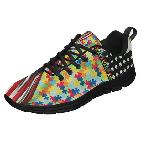 

Autism American Flag Running Shoes Sneakers Mesh Black Size 10