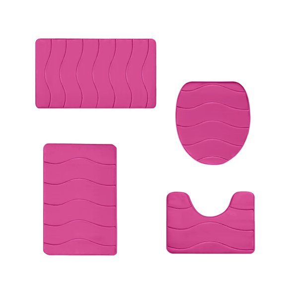 Kyusrd Bathroom Supplies Customs item!Bathroom carpet 4-piece set Bathroom soft and comfortable absorbent mat Toilet mat universal absorbent non-slip thick machine wash easy to dry (Pink)