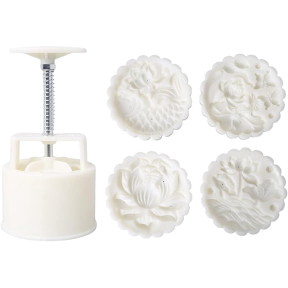 3D Flower & Fish Pattern Cookie Press Stamp Set – 4 Stainless Steel Plungers, 200g Handheld Pastry Tool for Baking, Cake Decorating, DIY Desserts(1SET)DSF