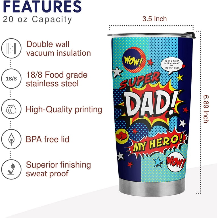 Gifts For Dad - Dad Tumbler Cup with Lid 20oz - Funny Dad Jokes, Double  Wall Insulation, Kitchen Grade 18/8 Stainless Steel, Puncture & Rust  Resistant, Birthday Gift from Daughter (Dad 1) 